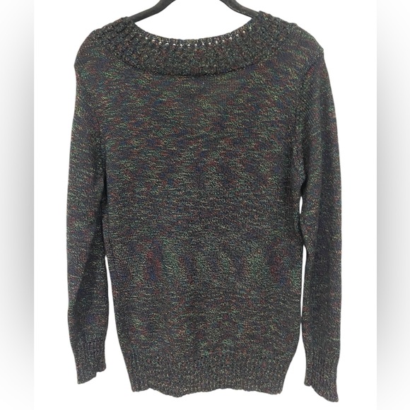 Laura Scott V Neck Sweater Fitted Pullover Size Medium Black & Rainbow Yarn - Picture 4 of 4